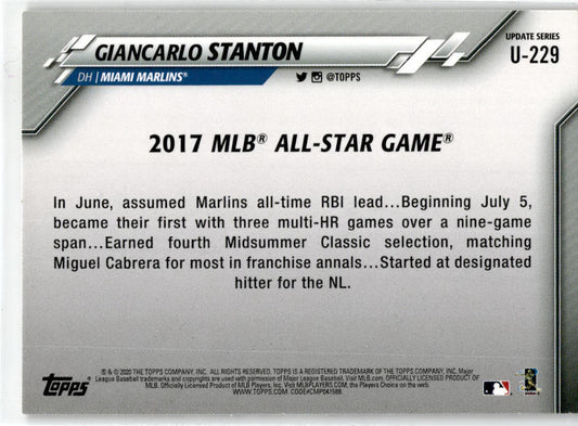 2020 Topps Update #U-229 Giancarlo Stanton Miami Marlins