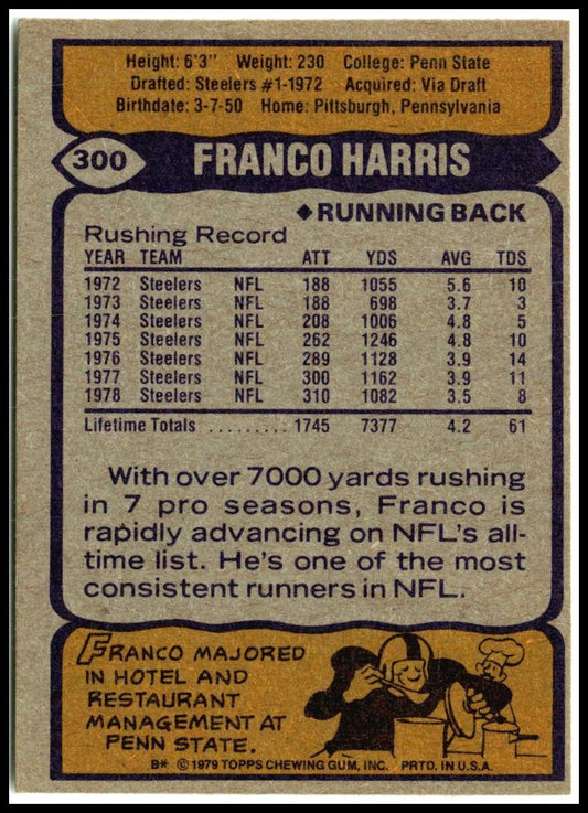 1979 Topps Cream Colored Back #300 Franco Harris Pittsburgh Steelers