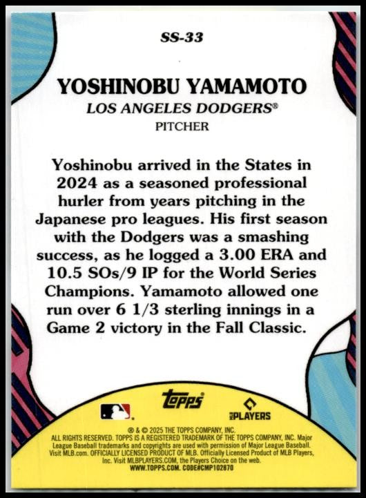2025 Topps Summer Superstars #SS-33 Yoshinobu Yamamoto Los Angeles Dodgers