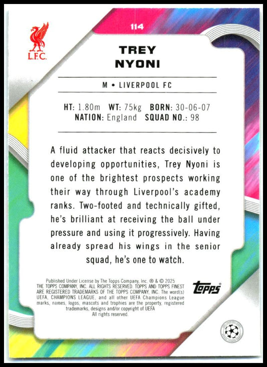 2024-25 Topps Finest UEFA Club Competitions Sky Blue /275 #114 Trey Nyoni