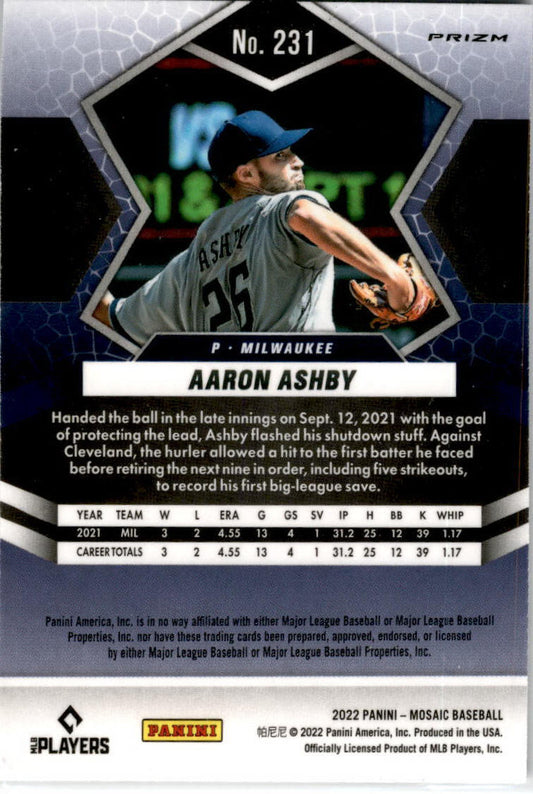 2022 Panini Mosaic Blue Camo Mosaic Prizm #231 Aaron Ashby Milwaukee Brewers