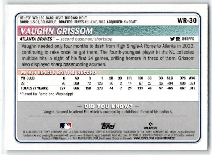 2023 Topps Big League Wrapper Redemption Silver Foil #WR-30 Vaughn Grissom