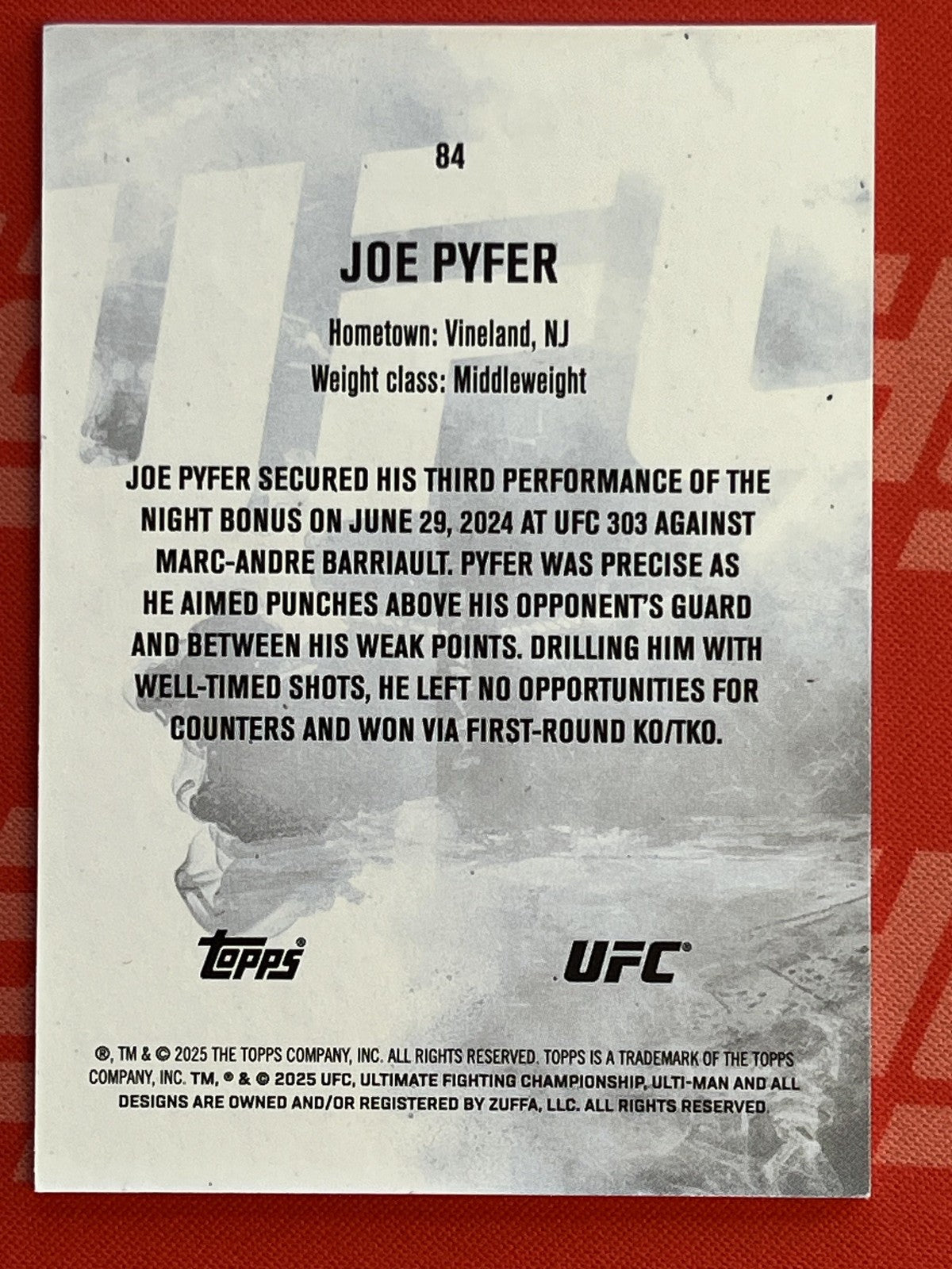 2025 Topps Knockout UFC Sepia #84 Joe Pyfer