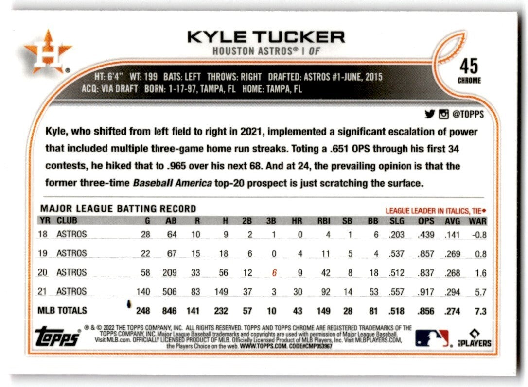 2022 Topps Chrome Pink Kyle Tucker Houston Astros #45