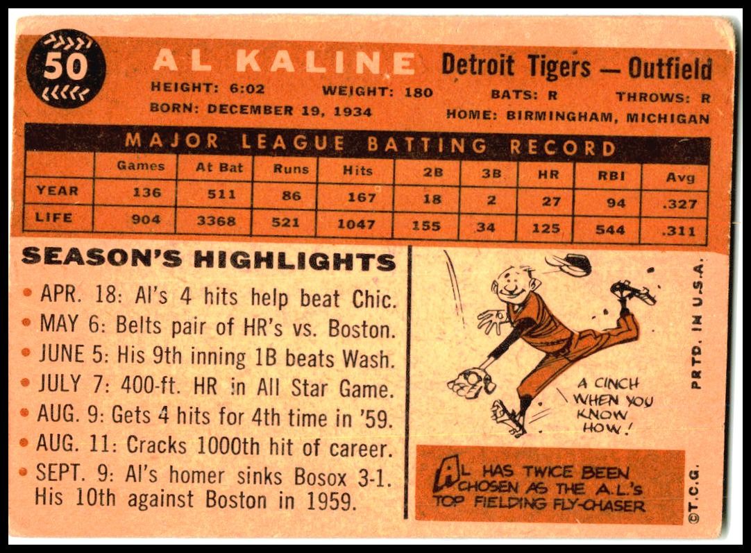 1960 Topps #50 Al Kaline Detroit Tigers