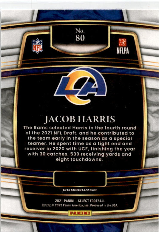 2021 Panini Select #80 Jacob Harris LA Rams Los Angeles Rams