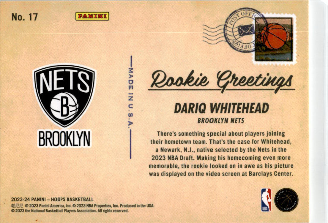 2023-24 Hoops Winter #17 Dariq Whitehead Brooklyn Nets