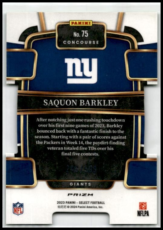 2023 Panini Select Neon Green Prizms Die Cuts #75 Saquon Barkley Giants