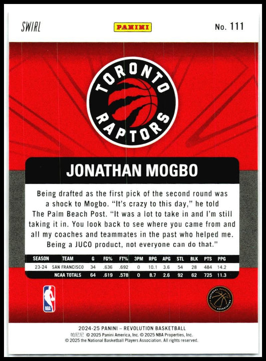 2024-25 Panini Revolution Red Swirl #111 Jonathan Mogbo Rookie Toronto Raptors