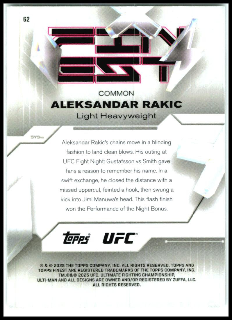 2025 Topps Finest UFC Common #62 Aleksandar Rakic