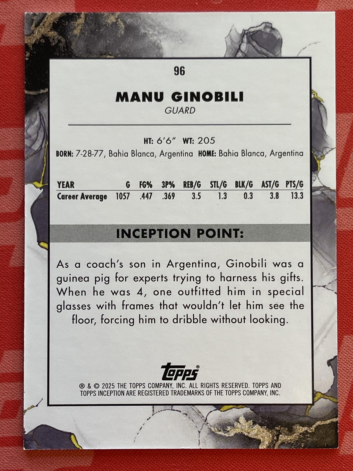 2024-25 Topps Inception Blue #96 Manu Ginobili #/25 San Antonio Spurs