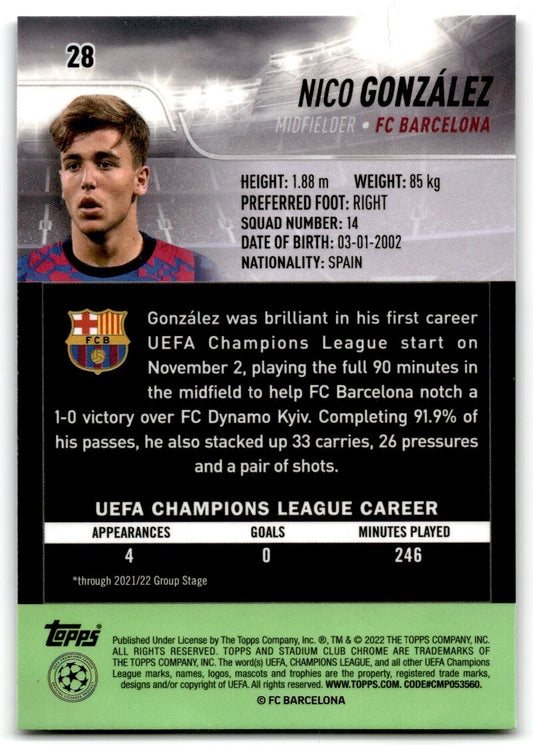 2022 Stadium Club Chrome Nico Gonzalez FC Barcelona #28