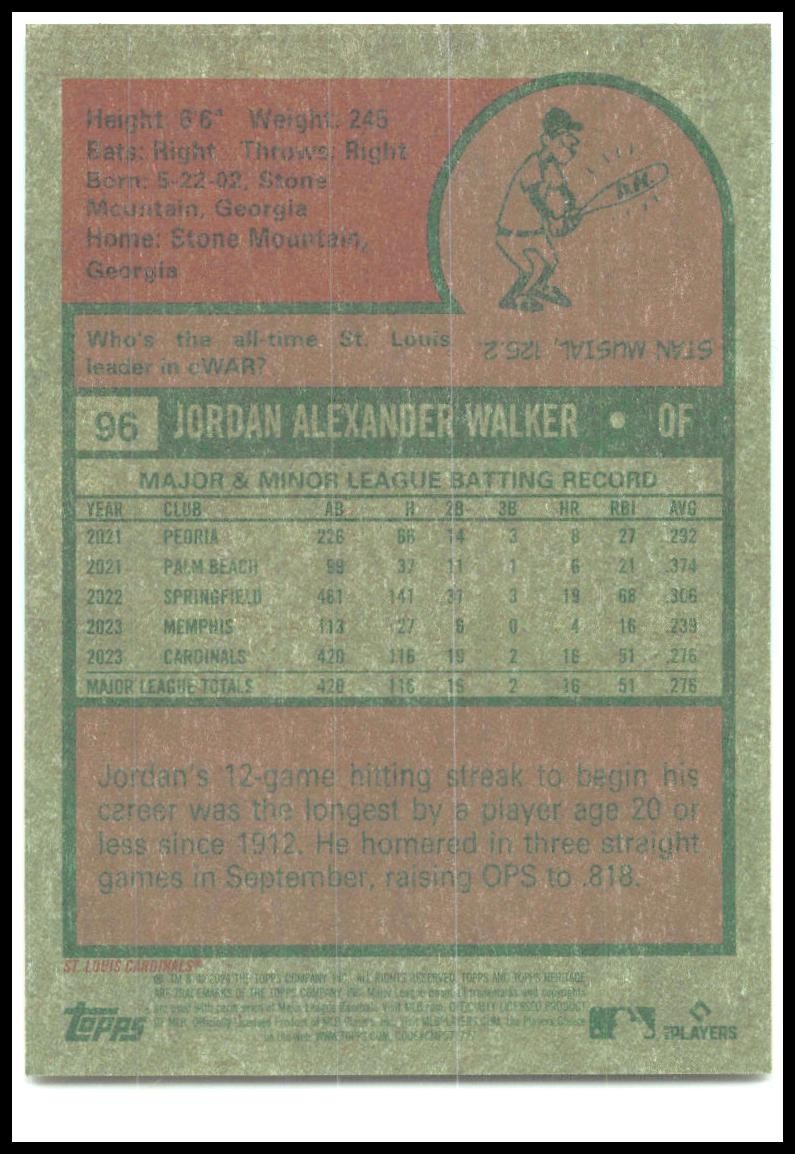 2024 Topps Heritage Chrome #96 Jordan Walker #/999 St. Louis Cardinals