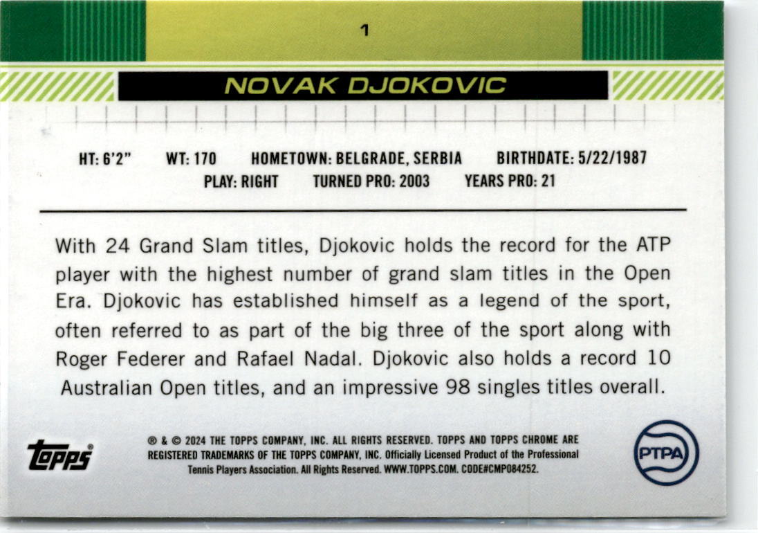 2024 Topps Chrome Tennis #1 Novak Djokovic