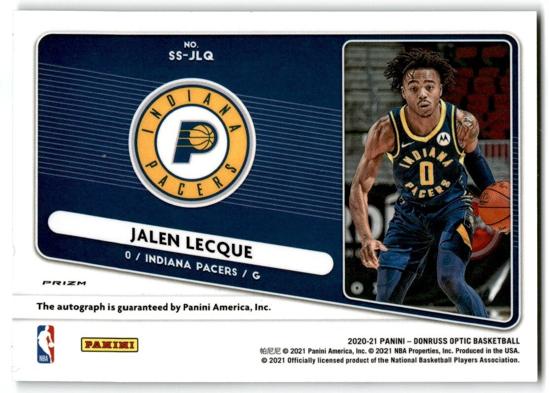 2020-21 Donruss Optic Signature Series Green Jalen Lecque Auto Indiana Pacers