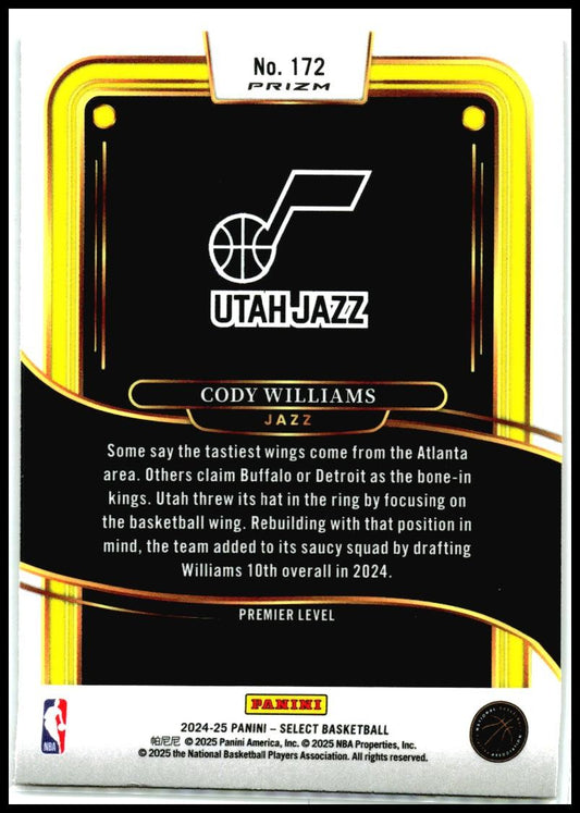 2024-25 Panini Select Red Cracked Ice Prizm #172 Cody Williams Rookie Utah Jazz