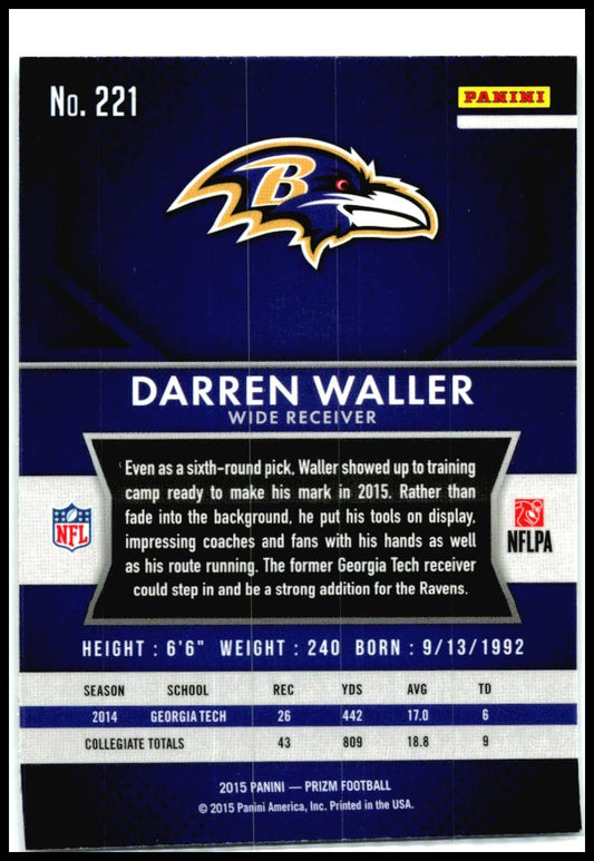 2015 Panini Prizm #221 Darren Waller Rookie Baltimore Ravens