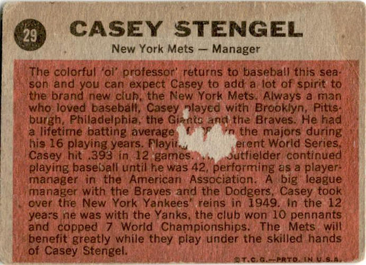 1962 Topps #29 Casey Stengel New York Mets