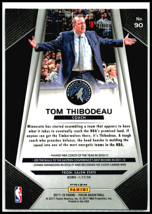 2017-18 Panini Prizm Prizms Silver #90 Tom Thibodeau Minnesota Timberwolves