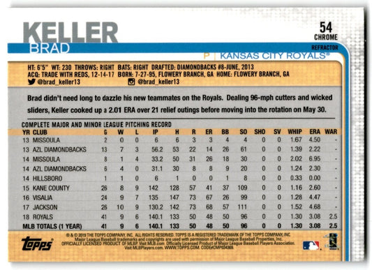 2020 Topps Chrome Sepia Refractor Brad Keller Kansas City Royals #54