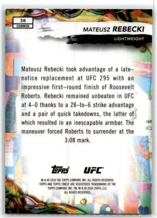 2024 Topps Finest UFC Aqua Glitter Refractors #38 Mateusz Rebecki Rookie