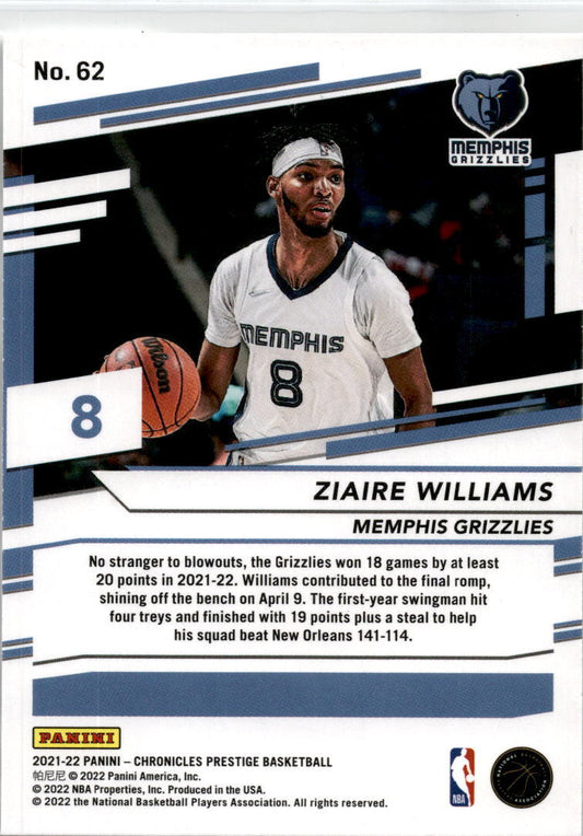 2021-22 Panini Chronicles Prestige Green #62 Ziaire Williams Rookie Grizzlies