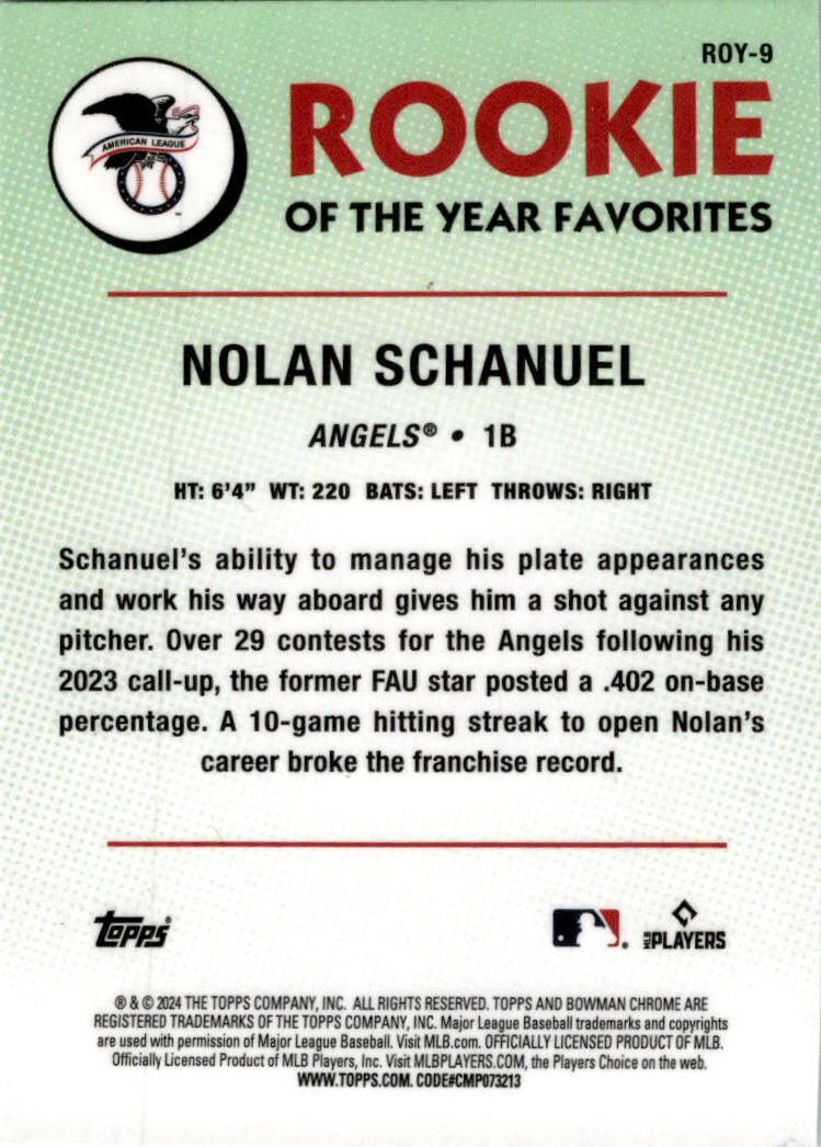 2024 Bowman Rookie of the Year Favorites #ROY-9 Nolan Schanuel Angels