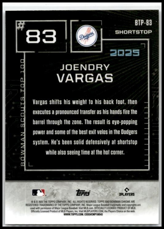 2025 Bowman Scouts' Top 100 #BTP-83 Joendry Vargas dodgers