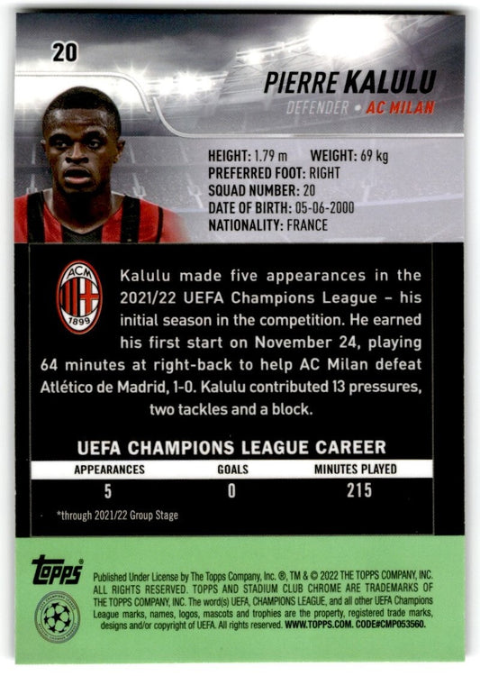 2022 Blue Prism Refractor Pierre Kalulu Rookie AC Milan #20