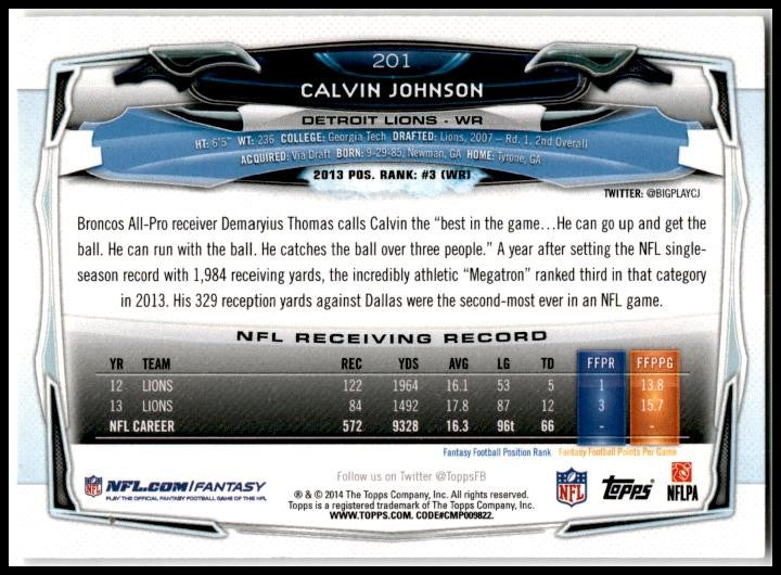 2014 Topps #201 Calvin Johnson Detroit Lions