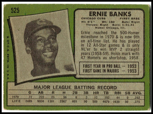 1971 Topps #525 Ernie Banks Chicago Cubs