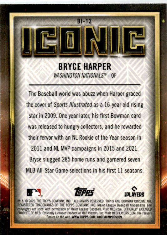 2023  Bowman Chrome #BI-13 Bryce Harper  Iconic  Washington Nationals