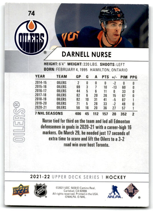 2021-22 Upper Deck Darnell Nurse Edmonton Oilers #74