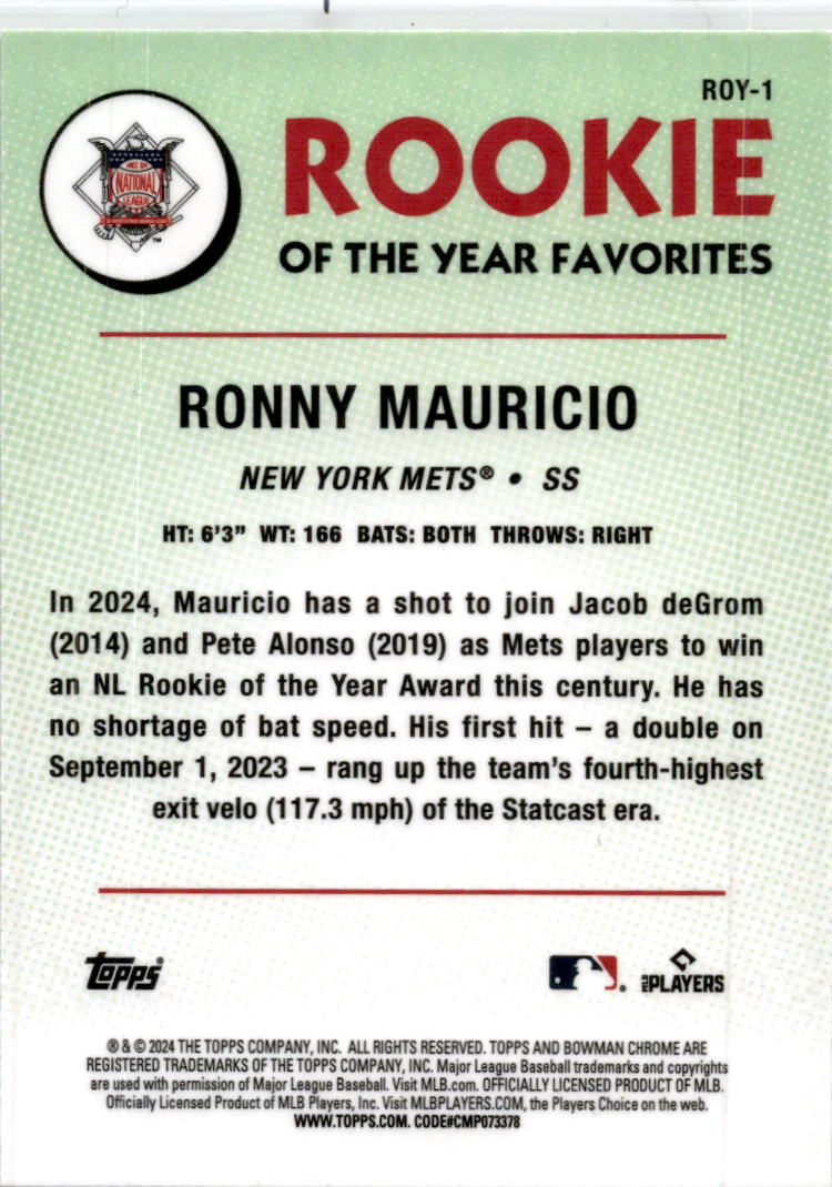 2024 Bowman Chrome Mega #ROY-1 Ronny Mauricio New York Mets