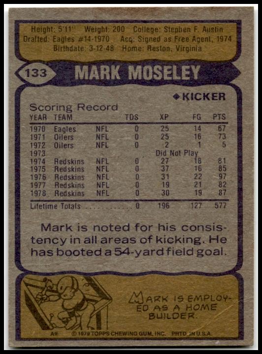 1979 Topps #133 Mark Moseley Washington Redskins