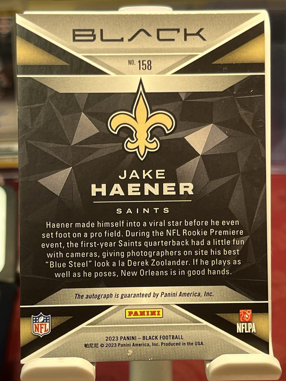 2023 Panini Black #158 JAKE HAENER RC Auto #/25 NEW ORLEANS SAINTS