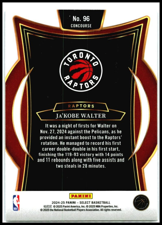 2024-25 Panini Select Blue #96 Ja'Kobe Walter Rookie Toronto Raptors