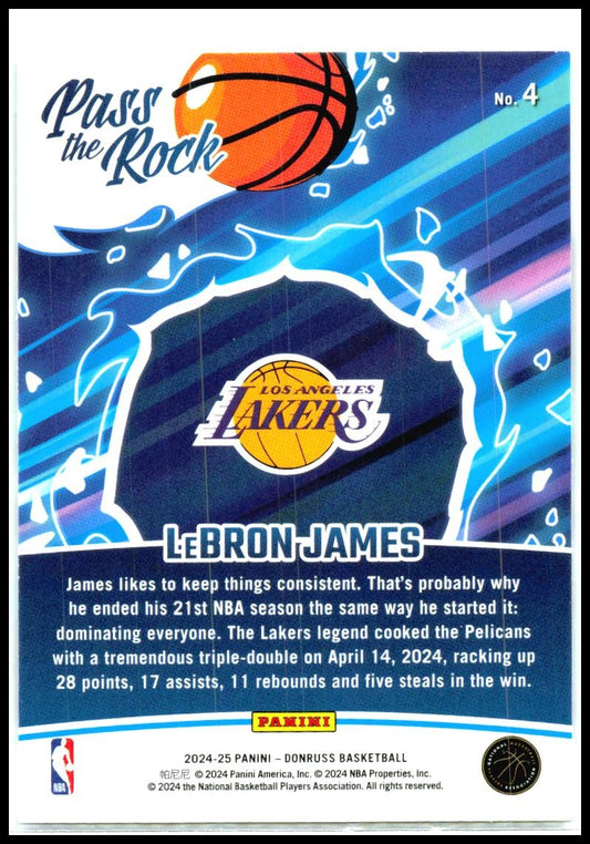 2024-25 Donruss Pass the Rock #4 LeBron James Los Angeles Lakers
