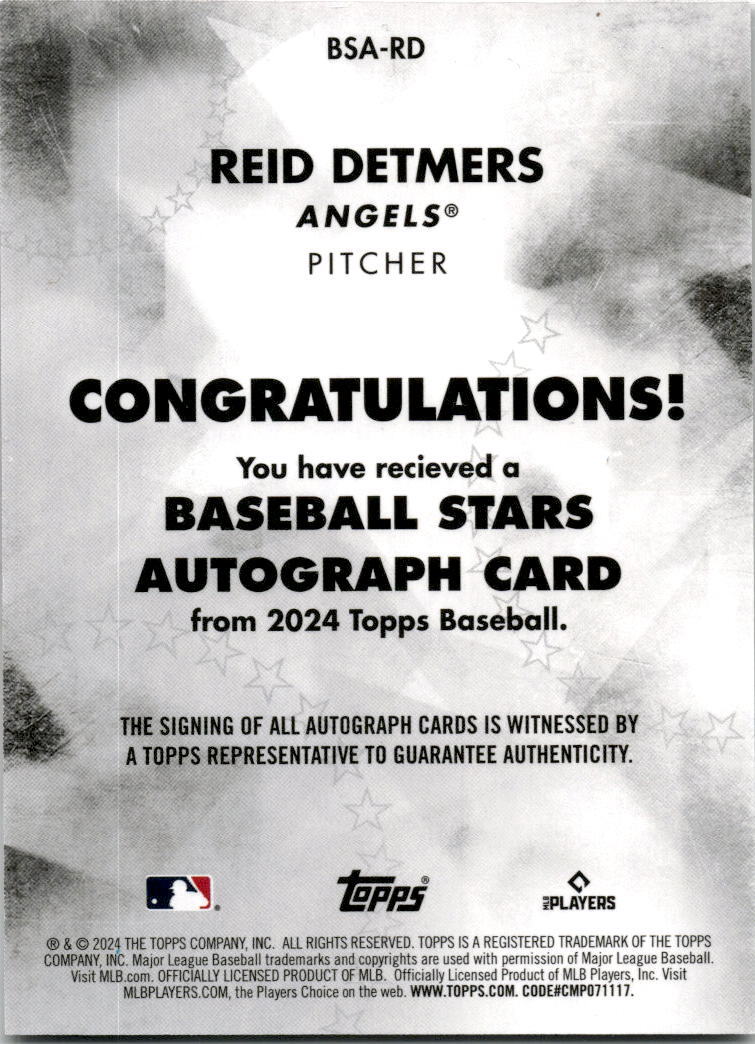 2024 Topps Baseball Stars Auto #BSA-RD Reid Detmers Auto Los Angeles Angels