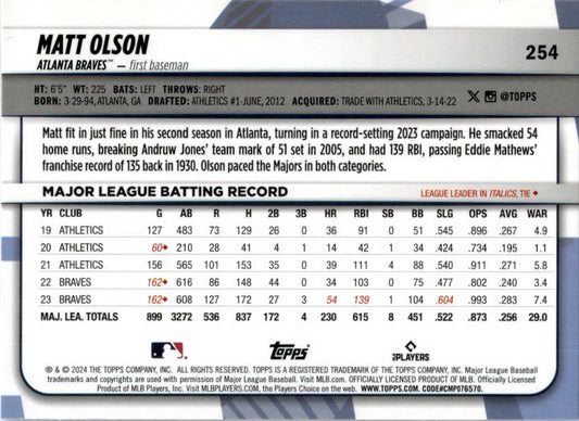 2024 Topps Big League Blue Foil #254 Matt Olson Atlanta Braves