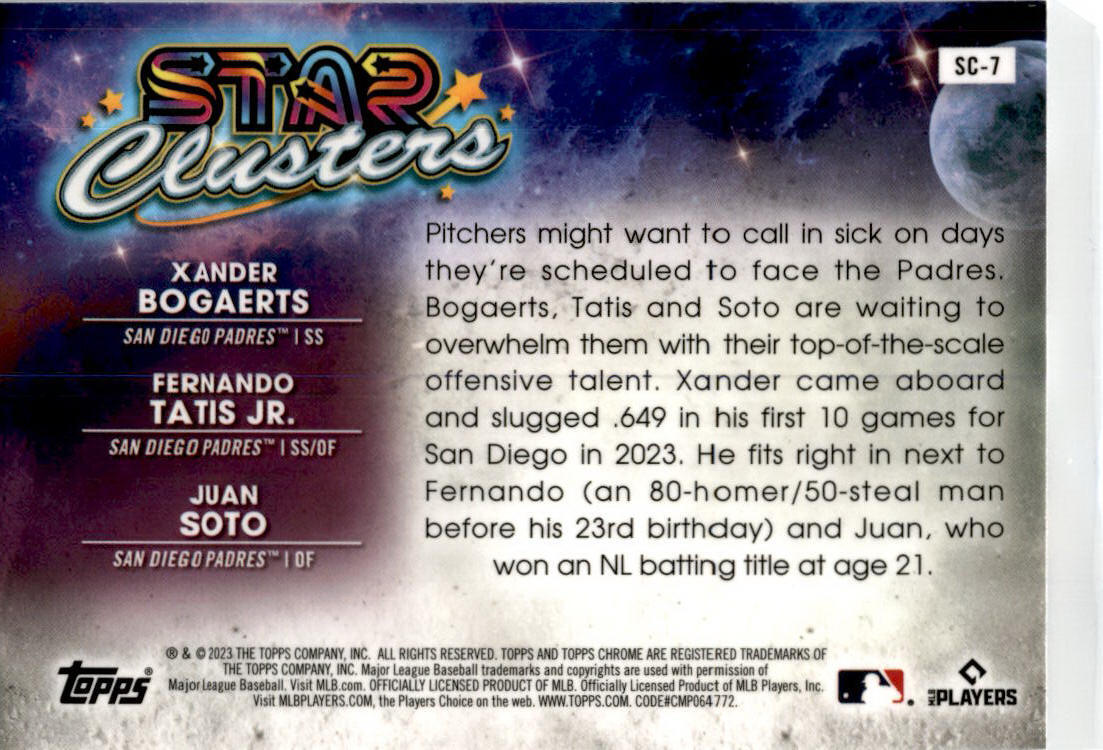 2023 Topps Chrome Cosmic Star Clusters #SC-7 Bogaerts / Tatis JR / Soto Padres