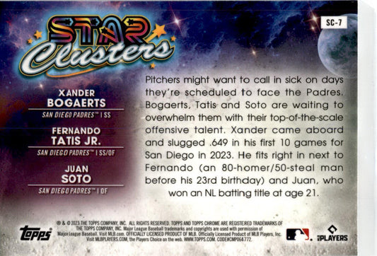 2023 Topps Chrome Cosmic Star Clusters #SC-7 Bogaerts / Tatis JR / Soto Padres