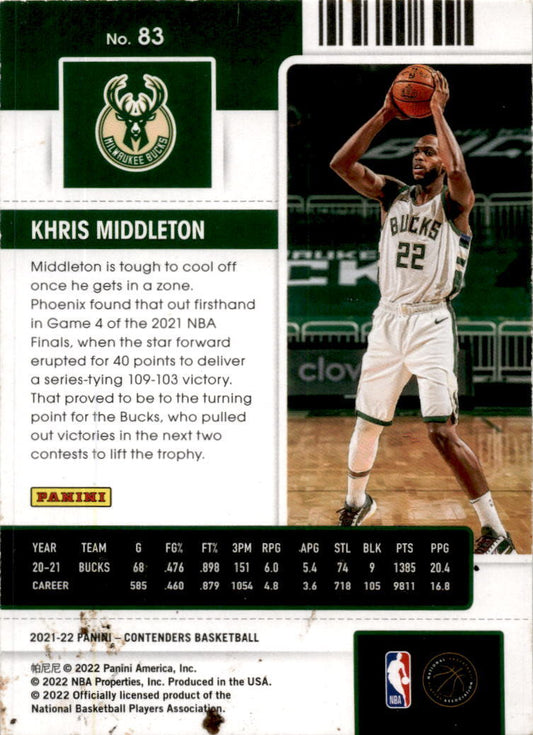 2021-22 Panini Contenders #83 Khris Middleton Milwaukee Bucks