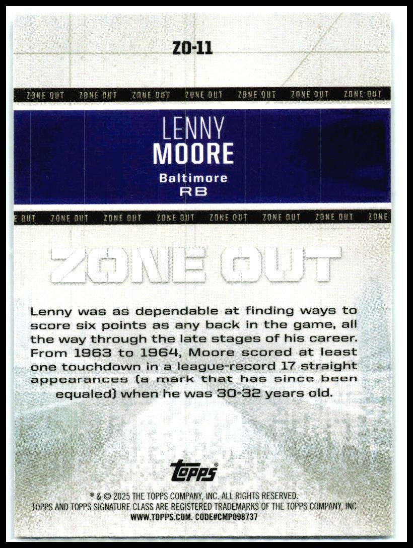2024 Topps Signature Class Zone Out #ZO-11 Lenny Moore Baltimore Ravens