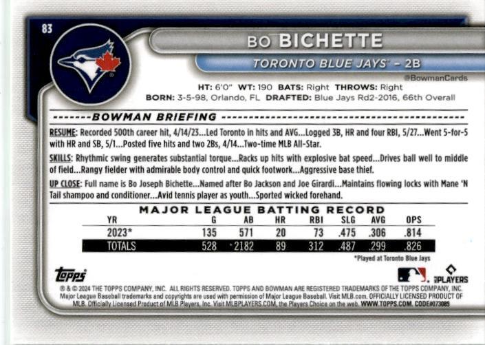 2024 Bowman Neon Green #83 Bo Bichette  #/399 Toronto Blue Jays