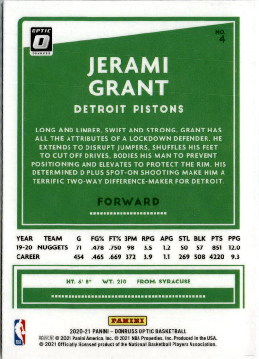 2020-21 Donruss Optic #4 Jerami Grant Detroit Pistons
