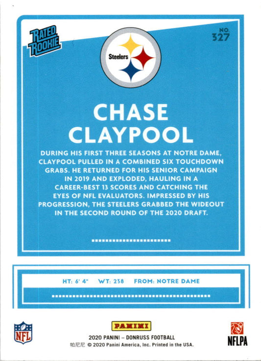 2020 Donruss Rated Rookie #327 Chase Claypool Pittsburgh Steelers