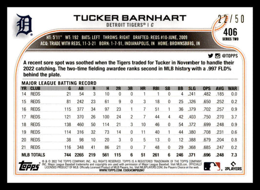 2022 Topps Mother’s Day Hot Pink  #406 Tucker Barnhart 22/50