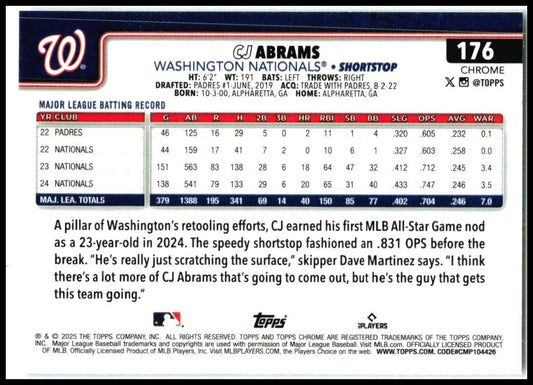 2025 Topps Chrome #176 CJ Abrams Washington Nationals