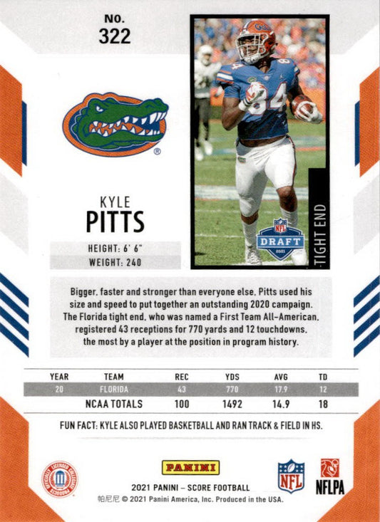 2021 Score Red #322 Kyle Pitts RC Florida Gators / Atlanta Falcons